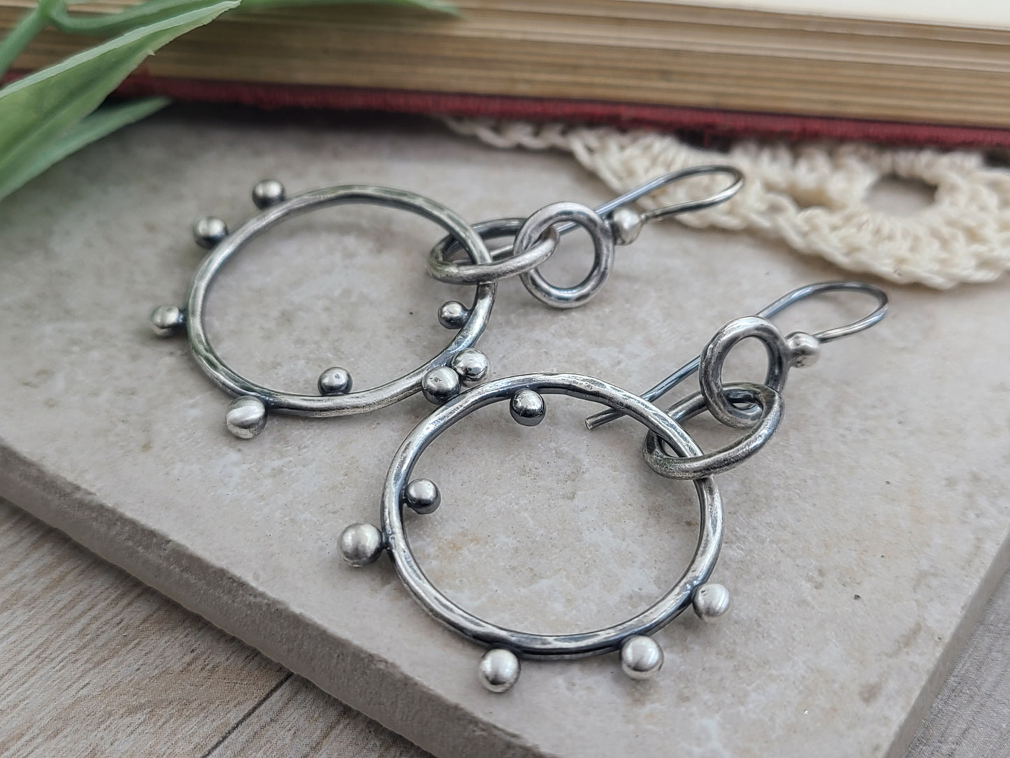 Rustic Sterling Silver Bauble Hoop Earrings