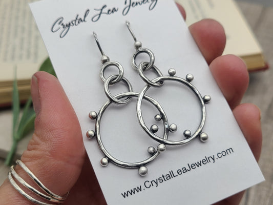 Rustic Sterling Silver Bauble Hoop Earrings