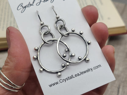 Rustic Sterling Silver Bauble Hoop Earrings