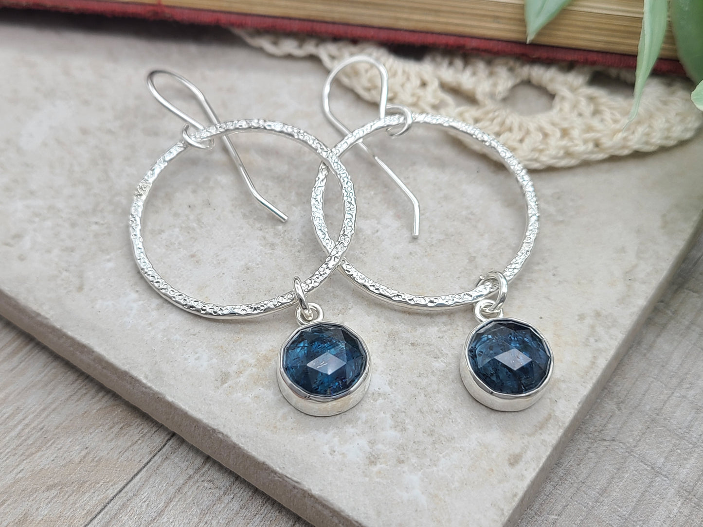 Sterling Silver & Teal Kyanite Hoop Earrings