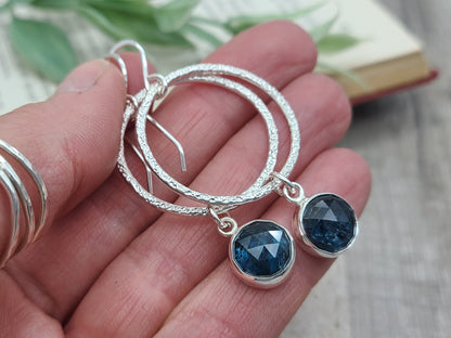 Sterling Silver & Teal Kyanite Hoop Earrings