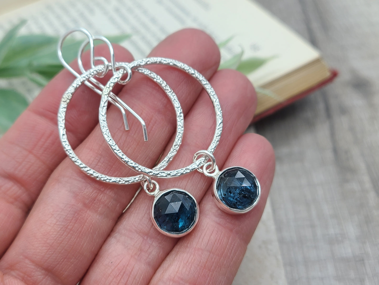 Sterling Silver & Teal Kyanite Hoop Earrings