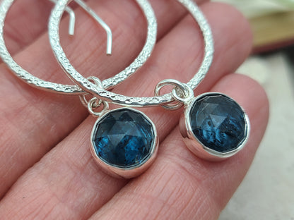 Sterling Silver & Teal Kyanite Hoop Earrings