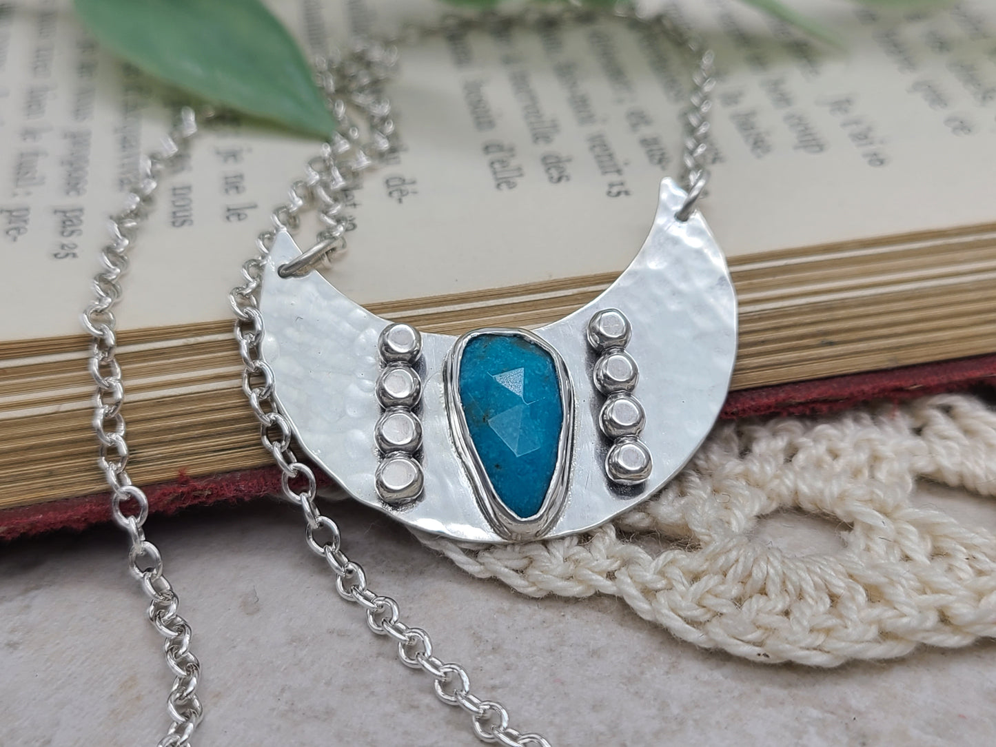 Sterling Silver & Turquoise Hammered Medallion Necklace