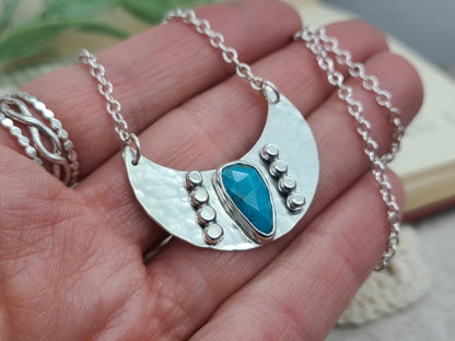 Sterling Silver & Turquoise Hammered Medallion Necklace