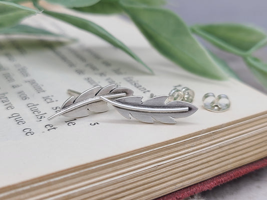 Sterling Silver Simple Feather Stud Earrings