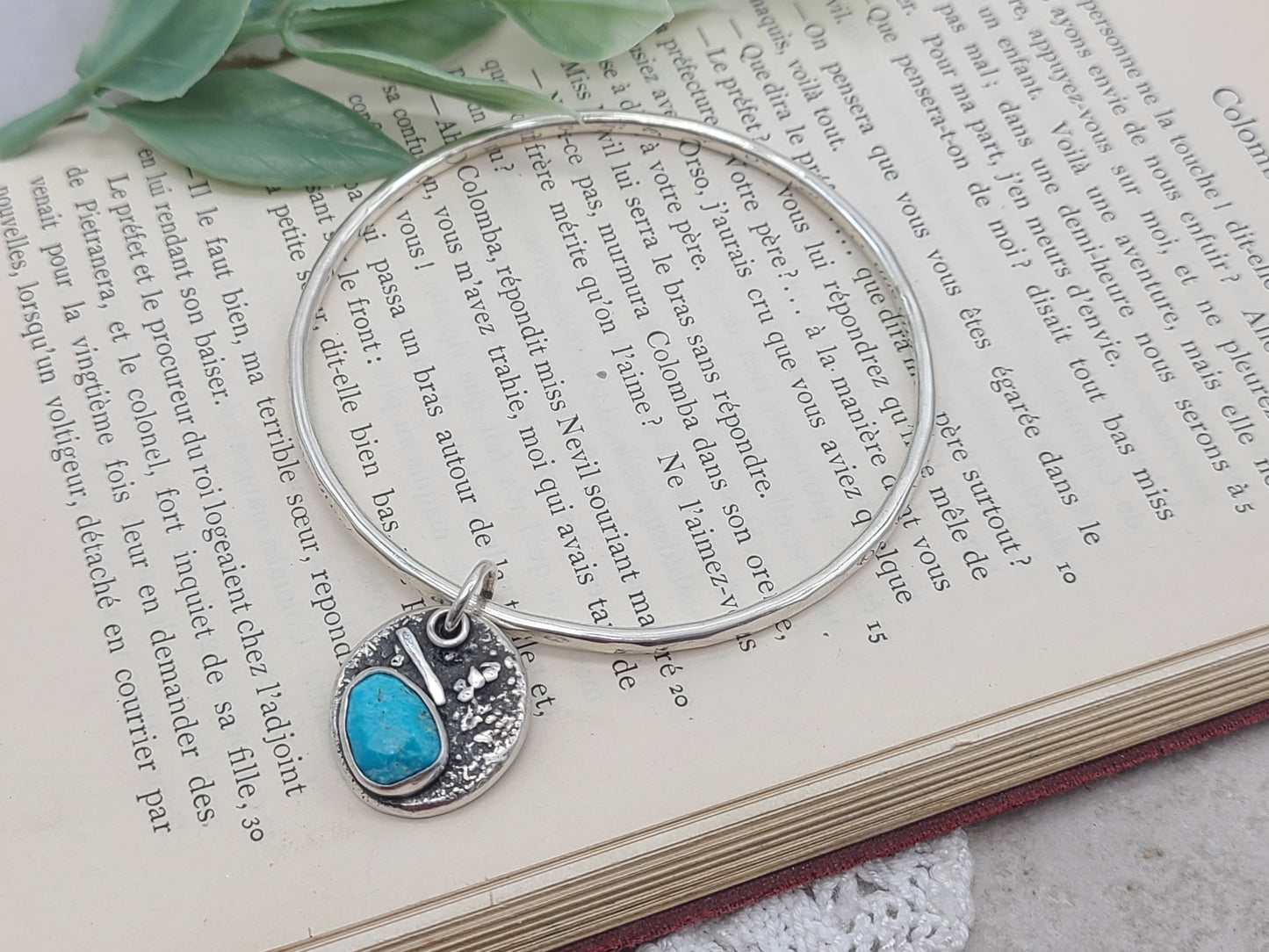 Sterling Silver & Turquoise Charm Bangle