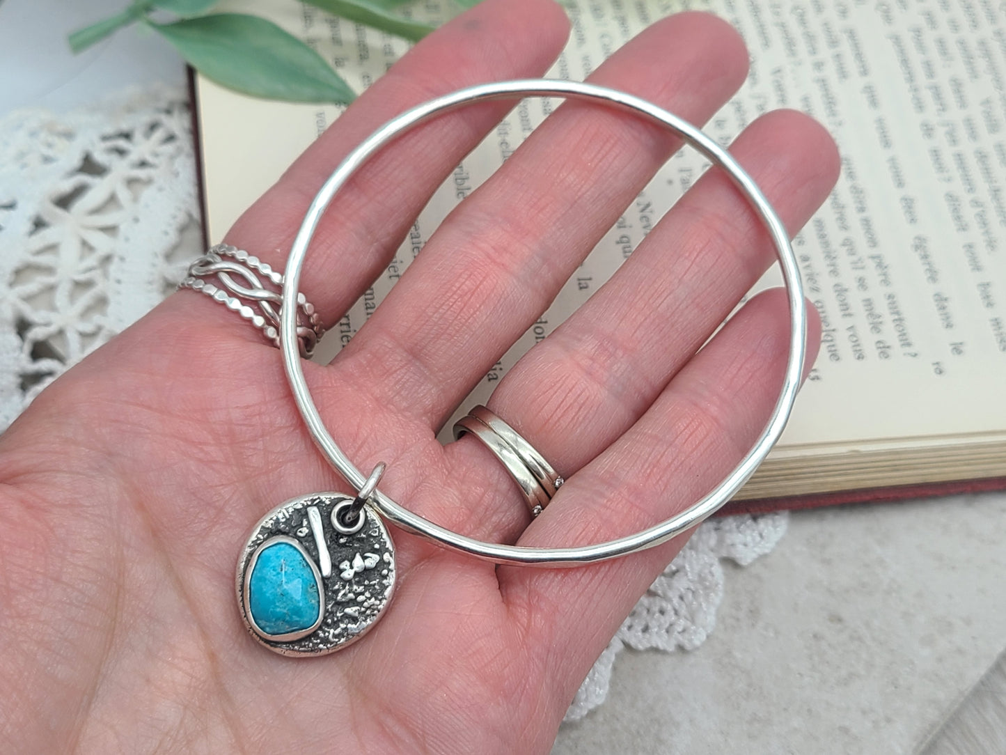 Sterling Silver & Turquoise Charm Bangle