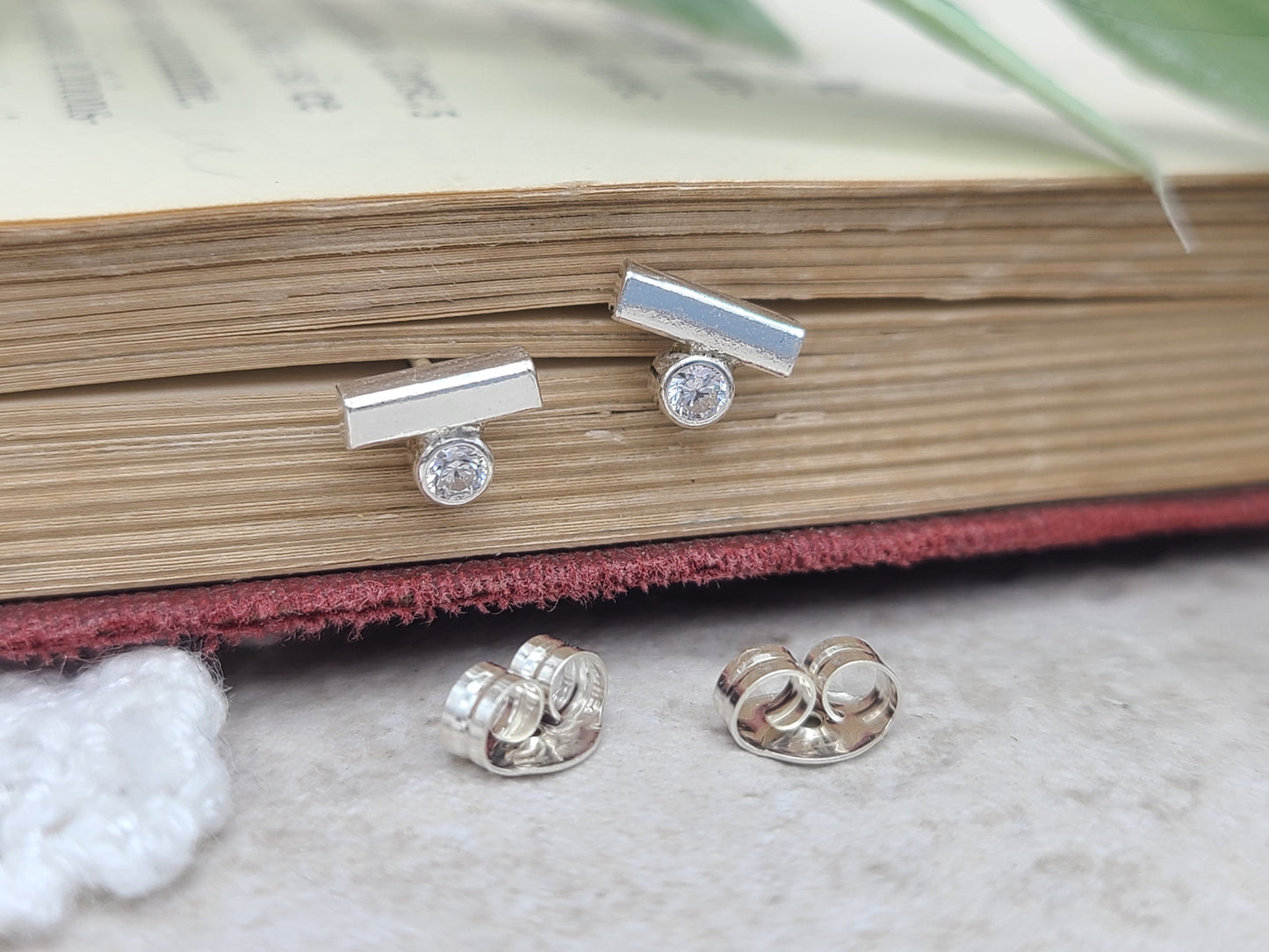 Small Sterling Bar and Swarovski Crystal Stud Earrings