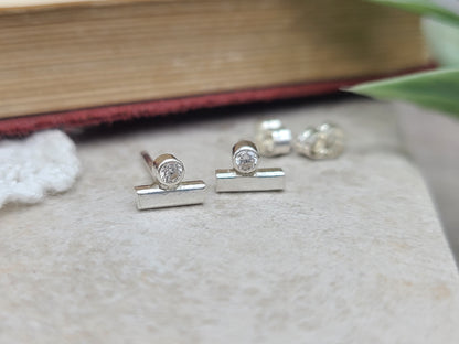 Small Sterling Bar and Swarovski Crystal Stud Earrings