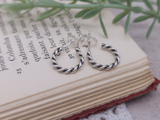 Sterling Tiny Twisted Hoop Earrings