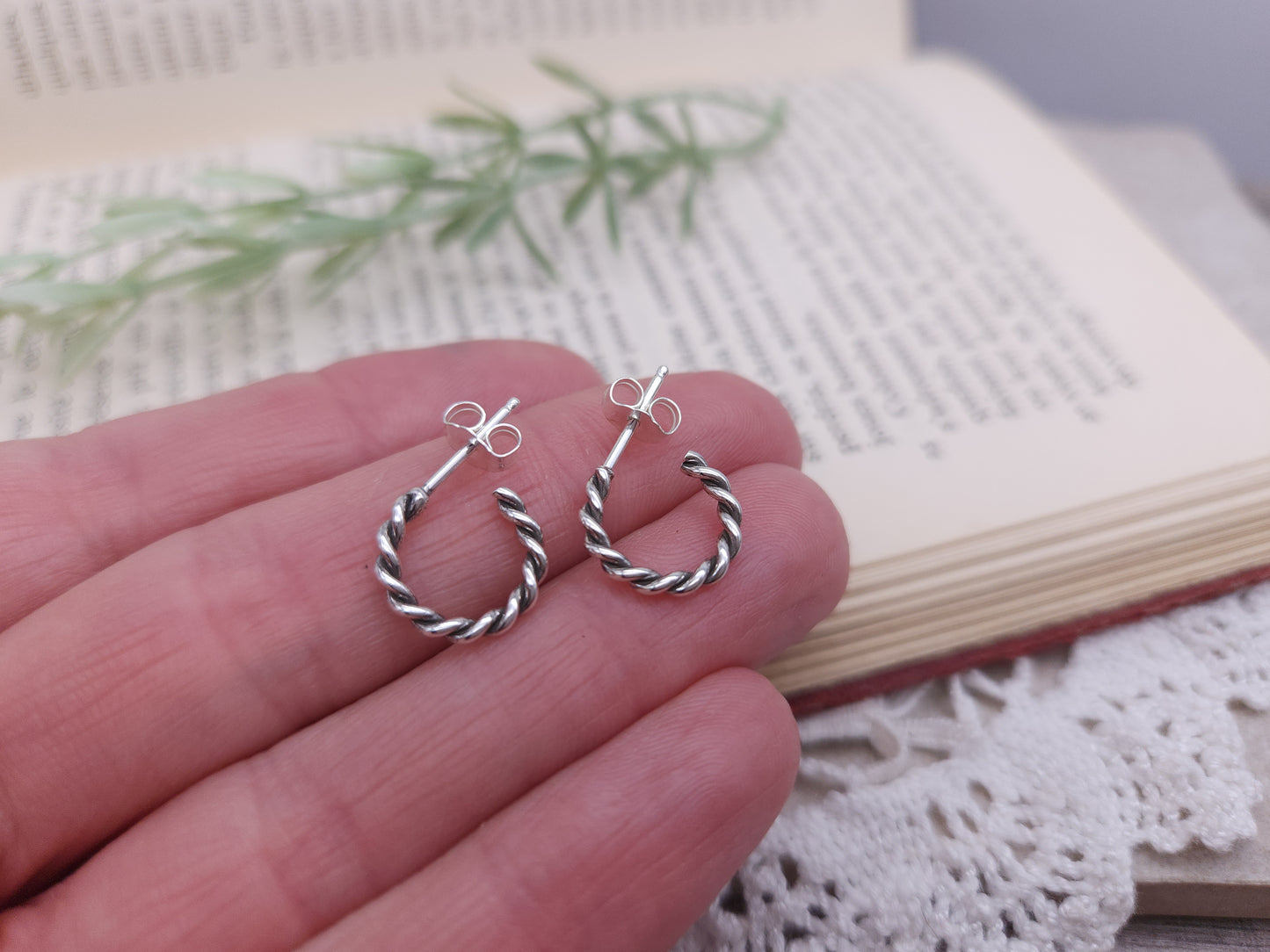 Sterling Tiny Twisted Hoop Earrings