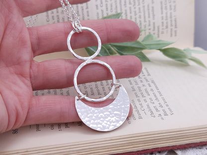 Long Sterling Silver Modern Crescent Moon Necklace