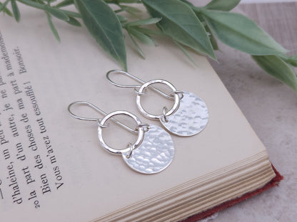 Sterling Silver Hammered Crescent Disc Earrings