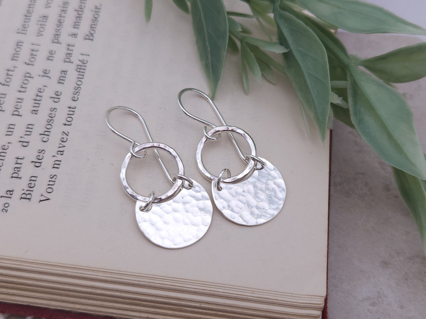 Sterling Silver Hammered Crescent Disc Earrings