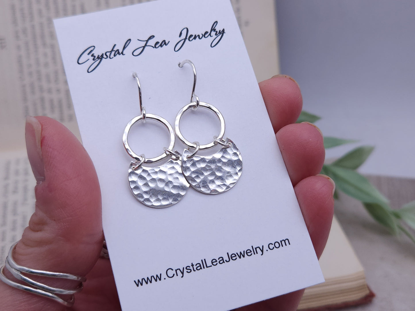 Sterling Silver Hammered Crescent Disc Earrings