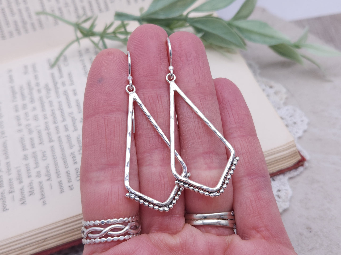 Sterling Silver Ornate Chevron Hoop Earrings