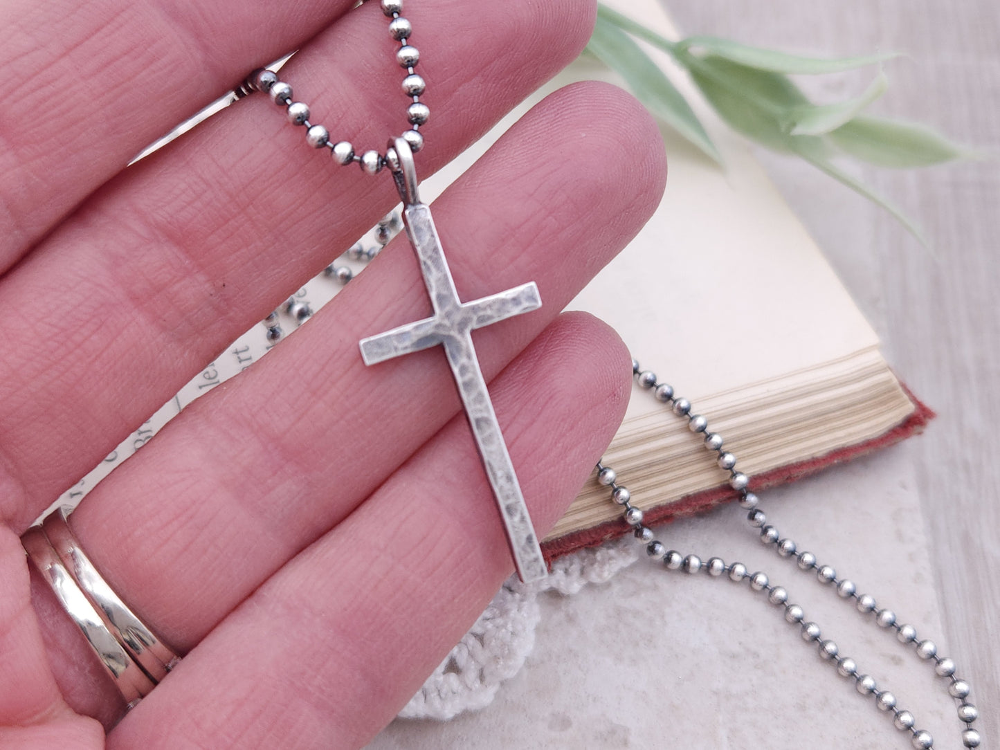 Men's Sterling Rustic Cross Necklace