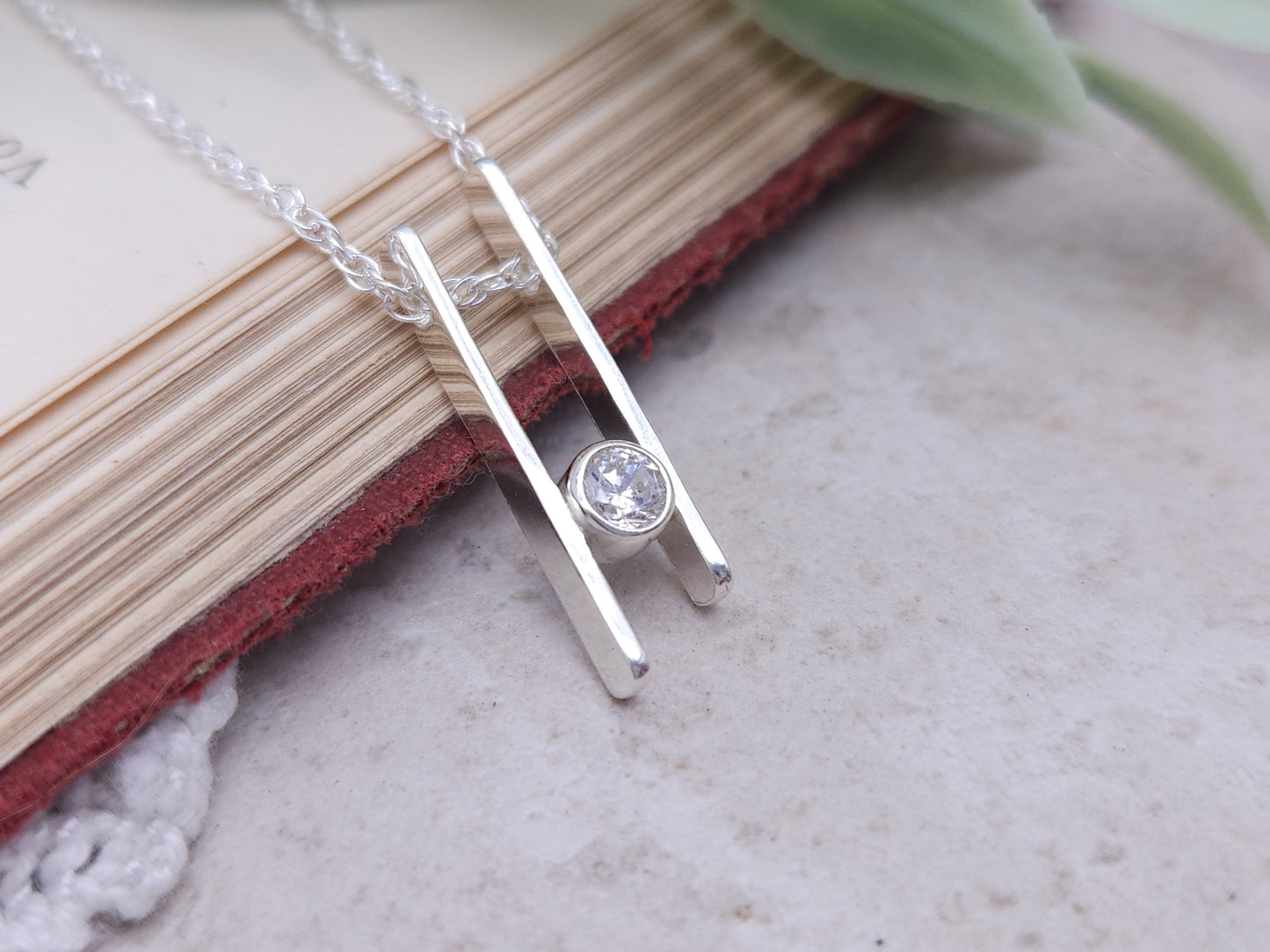 Sterling Silver & Swarovski Crystal Geometric Bar Necklace