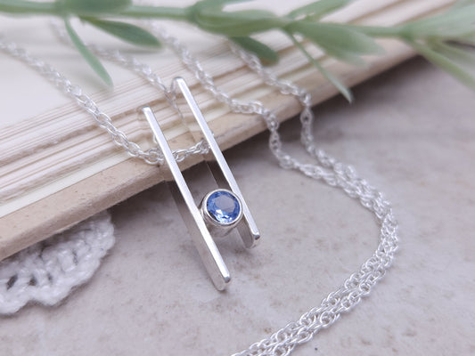 Sterling Silver & Aquamarine Geometric Bar Necklace