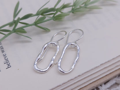 Sterling Silver Molten Paperclip Link Earrings