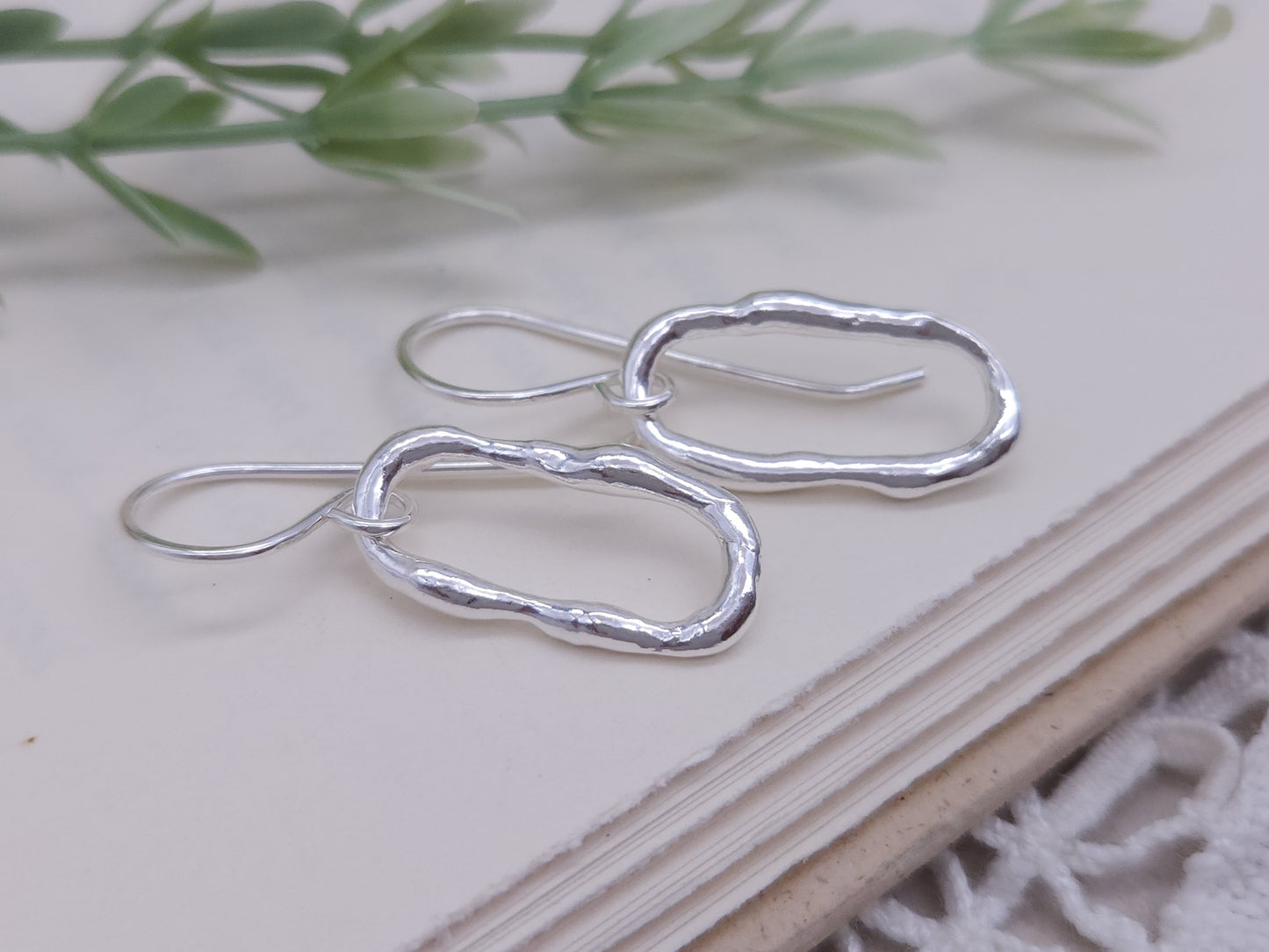 Sterling Silver Molten Paperclip Link Earrings