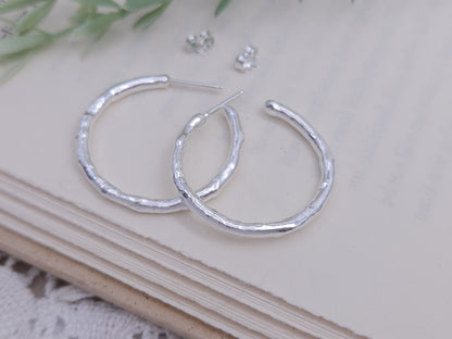 Sterling Silver Molten Textured Hoops