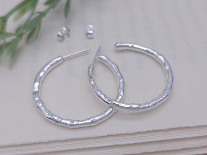 Sterling Silver Molten Textured Hoops