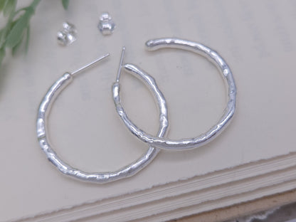 Sterling Silver Molten Textured Hoops