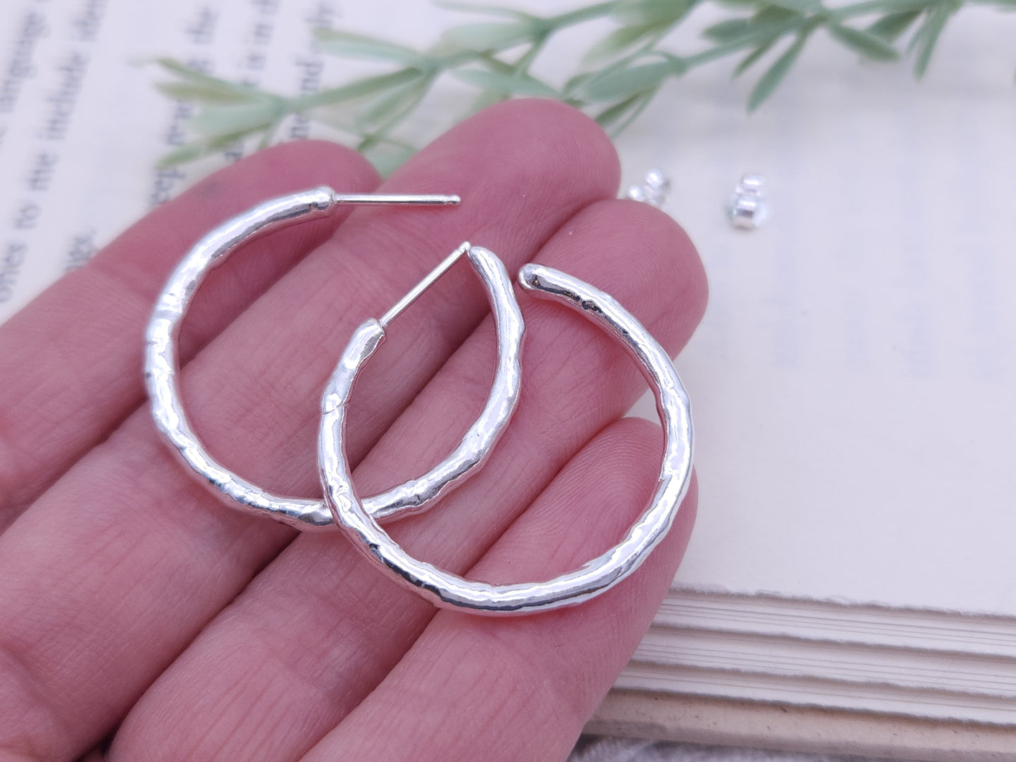 Sterling Silver Molten Textured Hoops