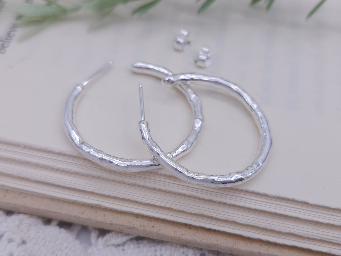 Sterling Silver Molten Textured Hoops