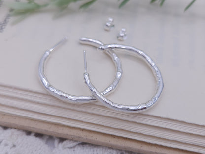 Sterling Silver Molten Textured Hoops