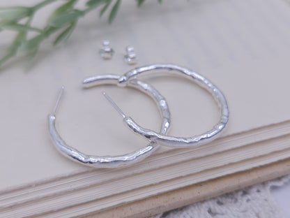 Sterling Silver Molten Textured Hoops