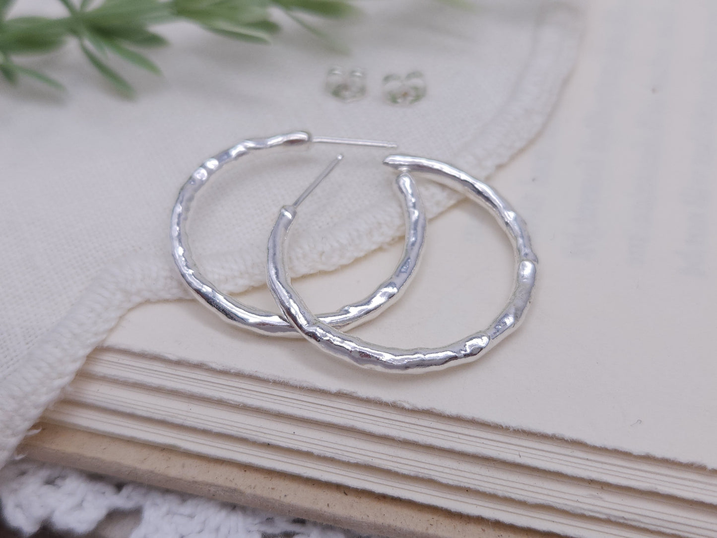 Sterling Silver Molten Textured Hoops