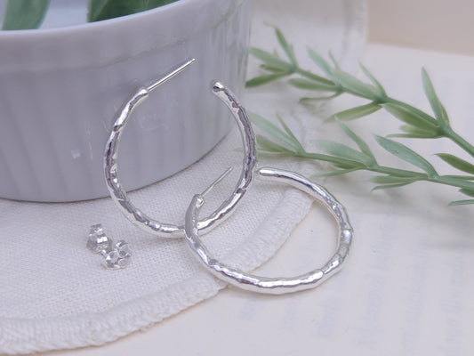 Sterling Silver Molten Textured Hoops
