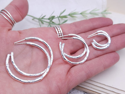 Sterling Silver Molten Textured Hoops