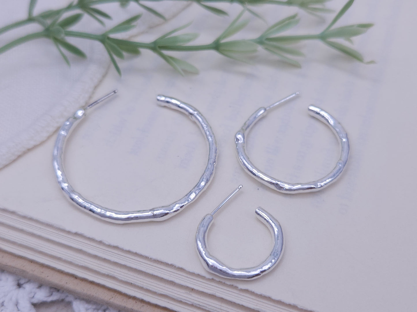 Sterling Silver Molten Textured Hoops