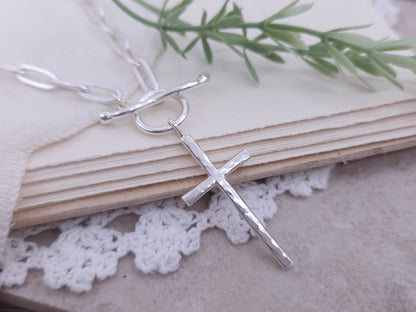 Sterling Silver Large Cross Front Clasp Necklace