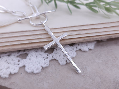 Sterling Silver Large Cross Front Clasp Necklace