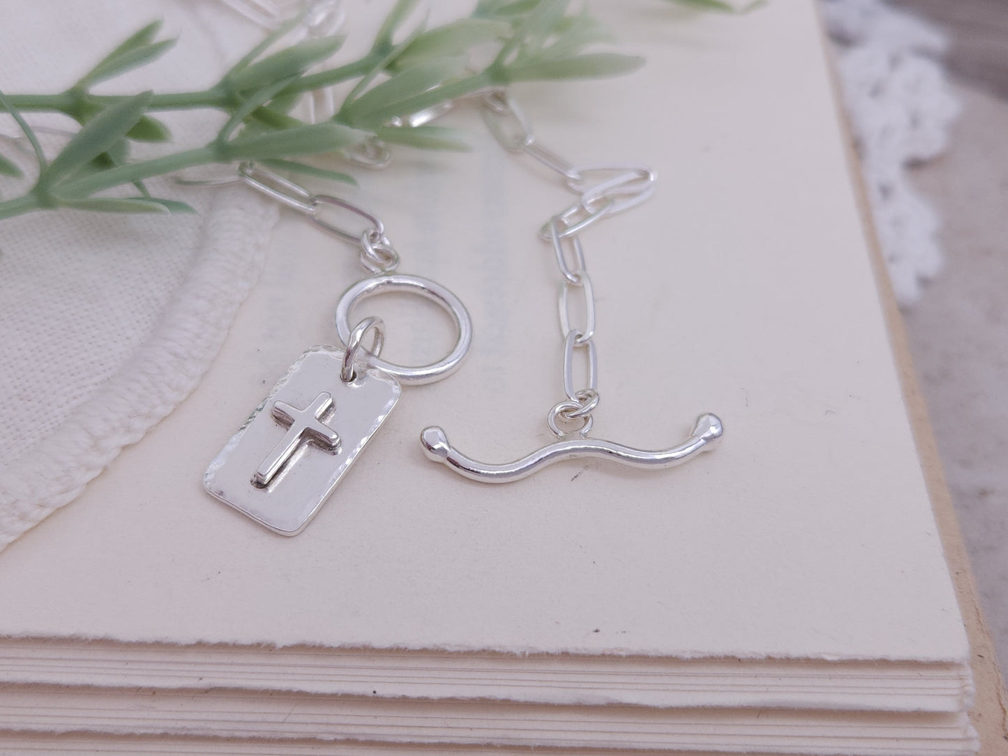 Sterling Silver Front Clasp Cross Tag Necklace