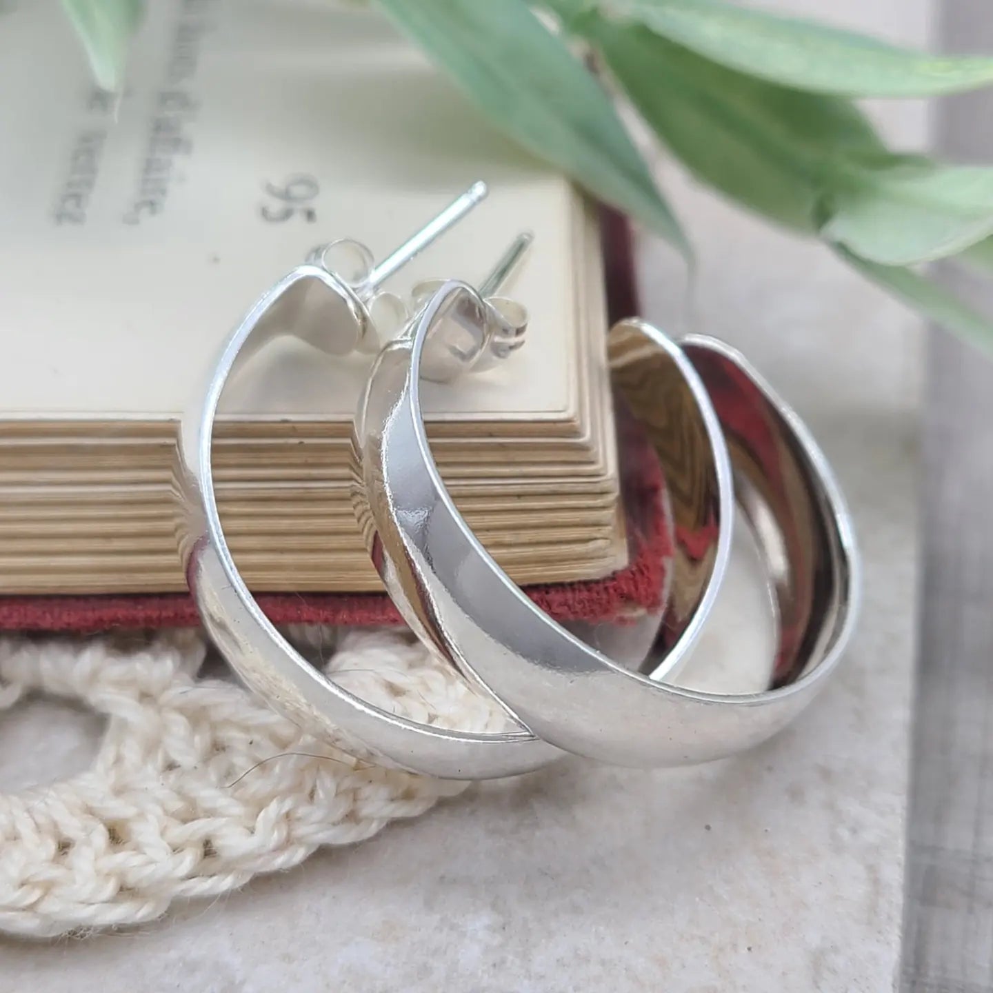 Sterling Silver Wide Curved Hoop Earrings