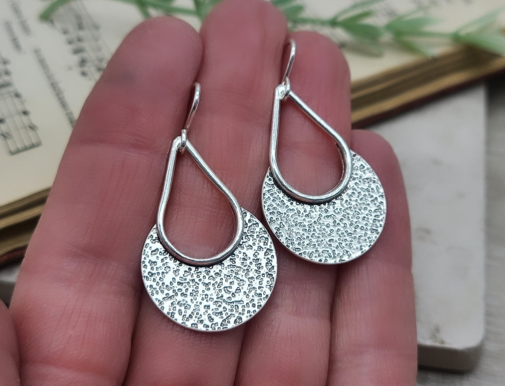 Sterling Hammered Textured Round Disc Earrings