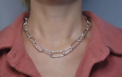 Sterling Silver Molten Paperclip Large Chain Link Necklace