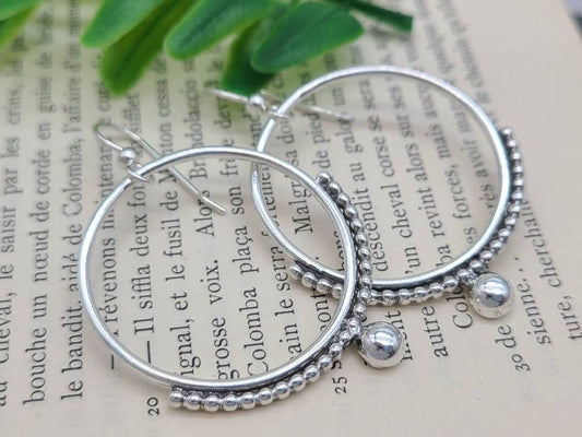 Sterling Circle Hoop Earrings / Ornate Hoops