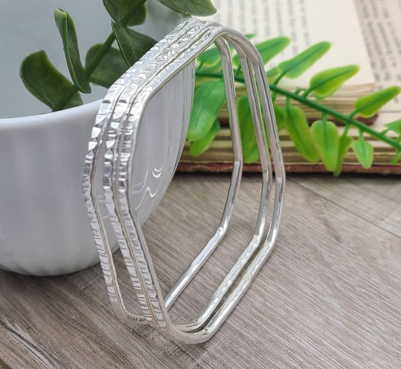 Sterling Silver Personalize Engravable Puff Square Bangle Bracelet