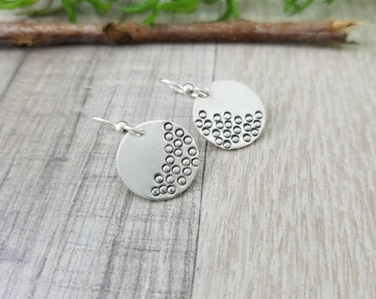 Sterling Silver Disc French-wire Earrings / Hammered Earrings / Fun Earrings / Textured