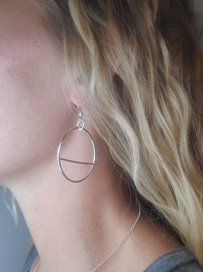 Sterling Silver Circle Hoop Earrings / Geometric / Dangle / Bar