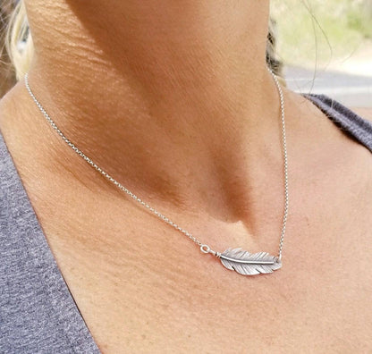 Sterling Silver Sideways Feather Necklace / Bar