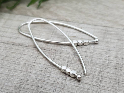 Sterling Silver Facetted Bead Threader Earrings / Threaders / Thin Earrings