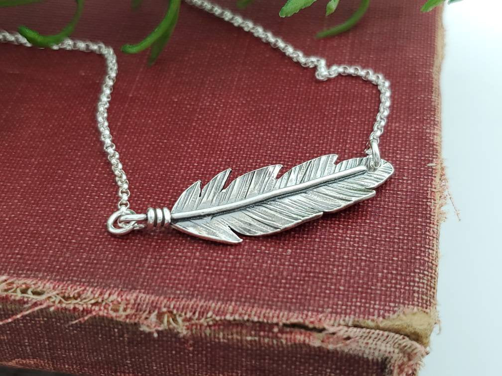 Sterling Silver Sideways Feather Necklace / Bar